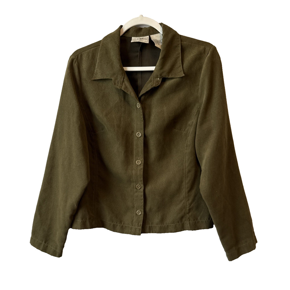 Studio Ease Women’s 12 Boho Olive Green Faux Suede Lightweight Blazer Jacket
